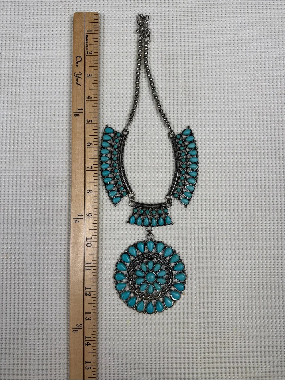 Faux Turquoise Teardrop Bold Statement Necklace - Aztec, Native American,